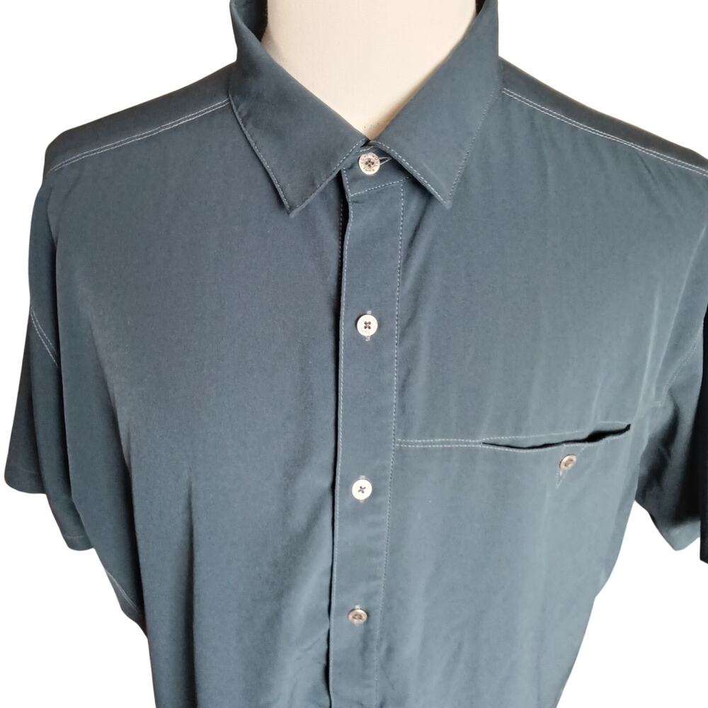 KUHL Tufflex Short Sleeve Button Shirt Gray Mens XL Blue Wicking Outdoor - Picture 4 of 9